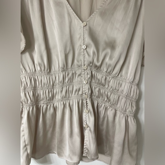 WHBM Champagne Women's Peplum Ruched Blouse - Picture 4 of 5